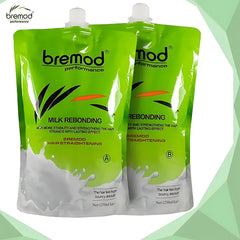 Bremod Milk Rebonding Set (A + B) – Professional Hair Straightening & Nourishing Treatment – 1250ml + 1250ml