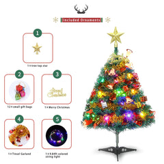 Mini Christmas Pine Tree with LED Lights & Ornaments – Green 24"/ 60cm Tabletop