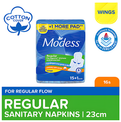 Modess Regular Sanitary Pads with Wings – 16 Pads (15+1 Bonus)