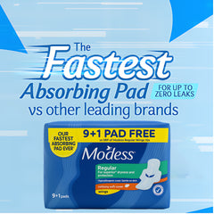 Modess Regular Sanitary Pads with Wings - 10 Pads (9+1 Free)