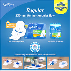 Modess Regular Sanitary Pads with Wings – 16 Pads (15+1 Bonus)