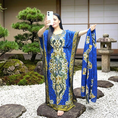 Women's Kimono Long Dress with Matching Scarf – Non-Stretch Satin | Free Size
