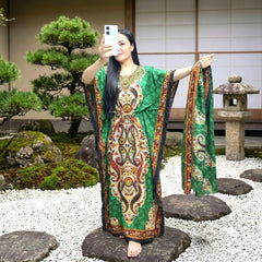 Women's Kimono Long Dress with Matching Scarf – Non-Stretch Satin | Free Size