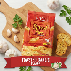 Oishi Bread Pan Toasted Bread Snack Combo – Cheese & Onion + Garlic (2 × 42g Packs)