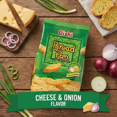 Oishi Bread Pan Toasted Bread Snack Combo – Cheese & Onion + Garlic (2 × 42g Packs)