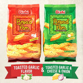 Oishi Bread Pan Toasted Bread Snack Combo – Cheese & Onion + Garlic (2 × 42g Packs)