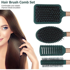 Anti-Tangle Hair Brush & Comb Set – 4 Pcs Paddle Hair Brush Kit for Wet & Dry Hair