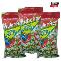 W.L. Foods Muncher Coated Green Peas – Beef Spicy Flavor (70g x 3 Packs) Combo