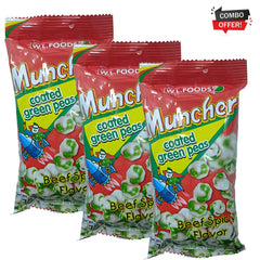 W.L. Foods Muncher Coated Green Peas – Beef Spicy Flavor (70g x 3 Packs) Combo