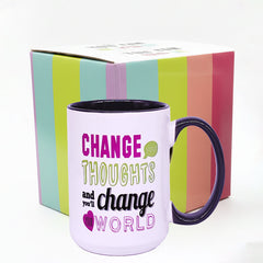 CHANGE THOUGHTS CHANGE WORLD Ceramic Mug In Gift Box - With Free Gift Wrap