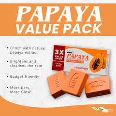 RDL Papaya Brightening Soap with Sunscreen – 3X Value Pack (3 x 65g)