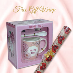 Happy Time Premium Ceramic Coffee Mug Gift Set - With Free Gift Wrap