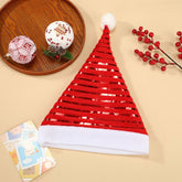 Striped Santa Hat – Red & Silver Plush Christmas Hat