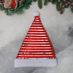 Striped Santa Hat – Red & Silver Plush Christmas Hat