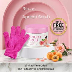 S&J Beauty Apricot Scrub – 250g + FREE Exfoliating Bath Shower Gloves 1 Pc