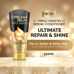 Cream Silk Triple Keratin Collagen Serum Conditioner - Ultimate Repair & Shine (340ml)