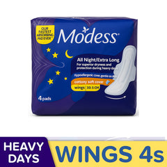 Modess All Night/Extra Long Sanitary Napkins with Wings – 4 Pads