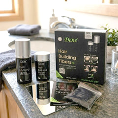 Dexe Hair Building Fibers Black 22g + Hair Locking Spray 100ml – Instant Hair Thickening Set