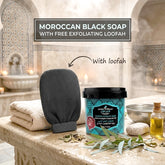 Jardin d Oleane 100% Natural Moroccan Black Soap with Eucalyptus Essential Oil – 500g + Free Moroccan Loofah
