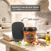 Jardin d Oleane 100% Natural Moroccan Black Soap with Argan Oil & Orange Blossom – 500g + Free Moroccan Loofah