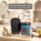 Jardin d Oleane 100% Natural Moroccan Black Soap with Atlas Cedar Essential Oil – 500g + Free Moroccan Loofah