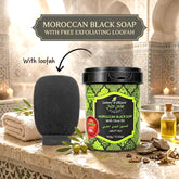 Jardin d Oleane 100% Natural Moroccan Black Soap with Olive Oil -500g + Free Moroccan Loofah