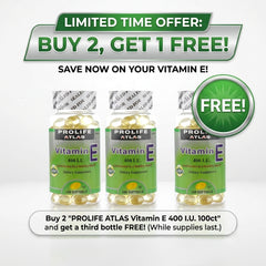Prolife Atlas Vitamin E 400 I.U. Softgel Capsules – 100 Softgels | Buy 2 Get 1 Free
