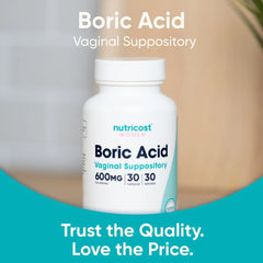 Nutricost Boric Acid Vaginal Suppositories 600mg – 30 Capsules