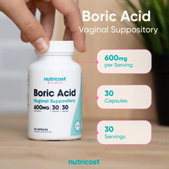 Nutricost Boric Acid Vaginal Suppositories 600mg – 30 Capsules