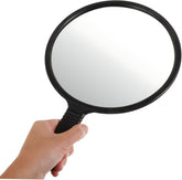 Hair Salon Handheld Mirror – Large Round Vanity Mirror with Handle (Black)