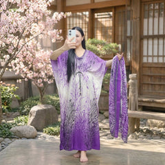 Women's Kimono Long Dress with Matching Scarf – Stretchable Satin | Free Size
