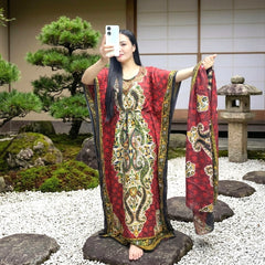 Women's Kimono Long Dress with Matching Scarf – Non-Stretch Satin | Free Size