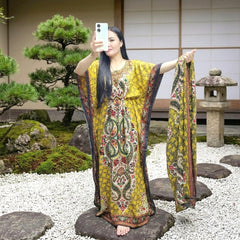 Women's Kimono Long Dress with Matching Scarf – Non-Stretch Satin | Free Size