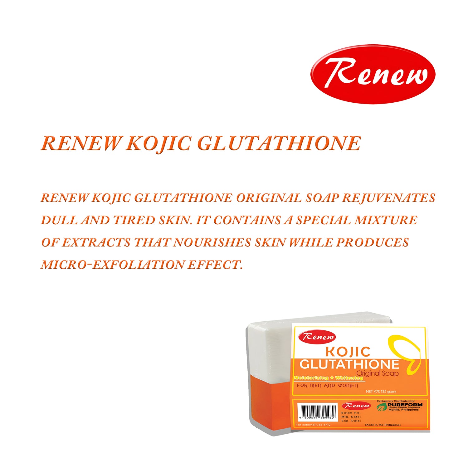Renew Kojic Glutathione Moisturizing+Whitening Original Soap- 135g