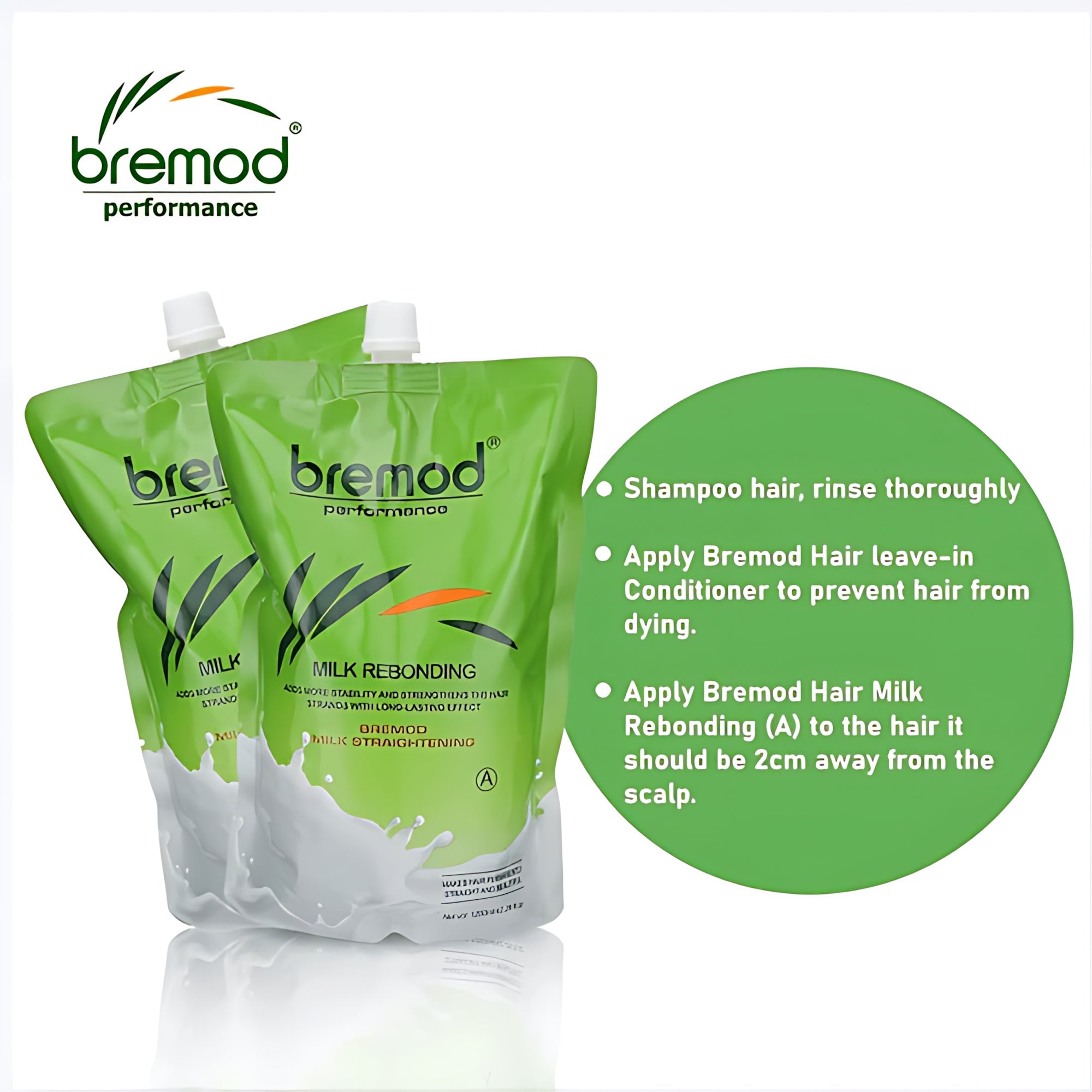 Bremod Milk Rebonding Set (A + B) – Professional Hair Straightening & Nourishing Treatment – 1250ml + 1250ml