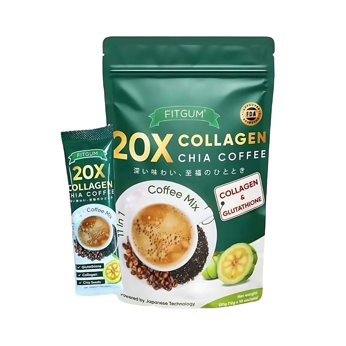 Fitgum 20X Collagen Chia 11 in 1 Shape Coffee Mix - 12g x 10pcs