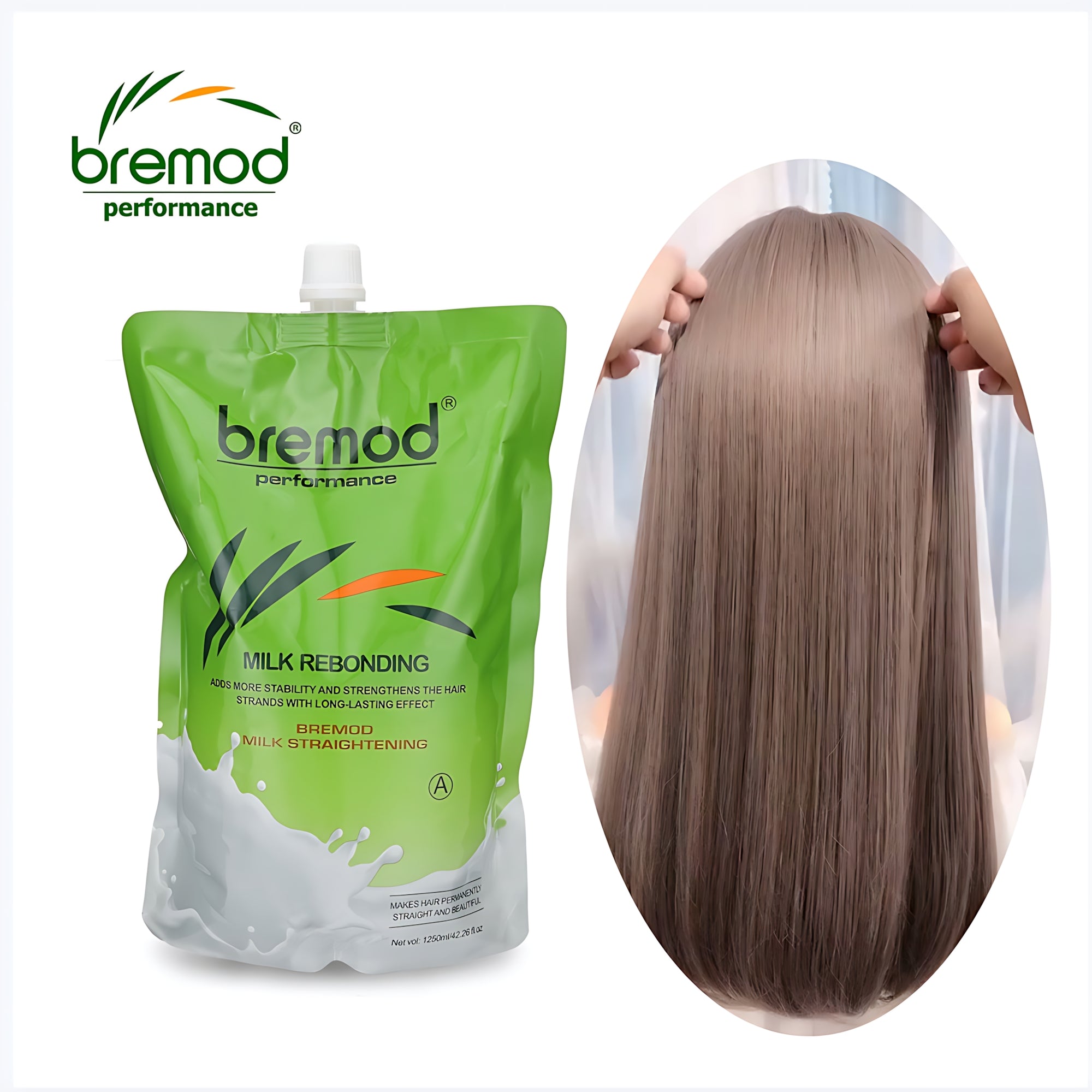 Bremod Milk Rebonding Set (A + B) – Professional Hair Straightening & Nourishing Treatment – 1250ml + 1250ml