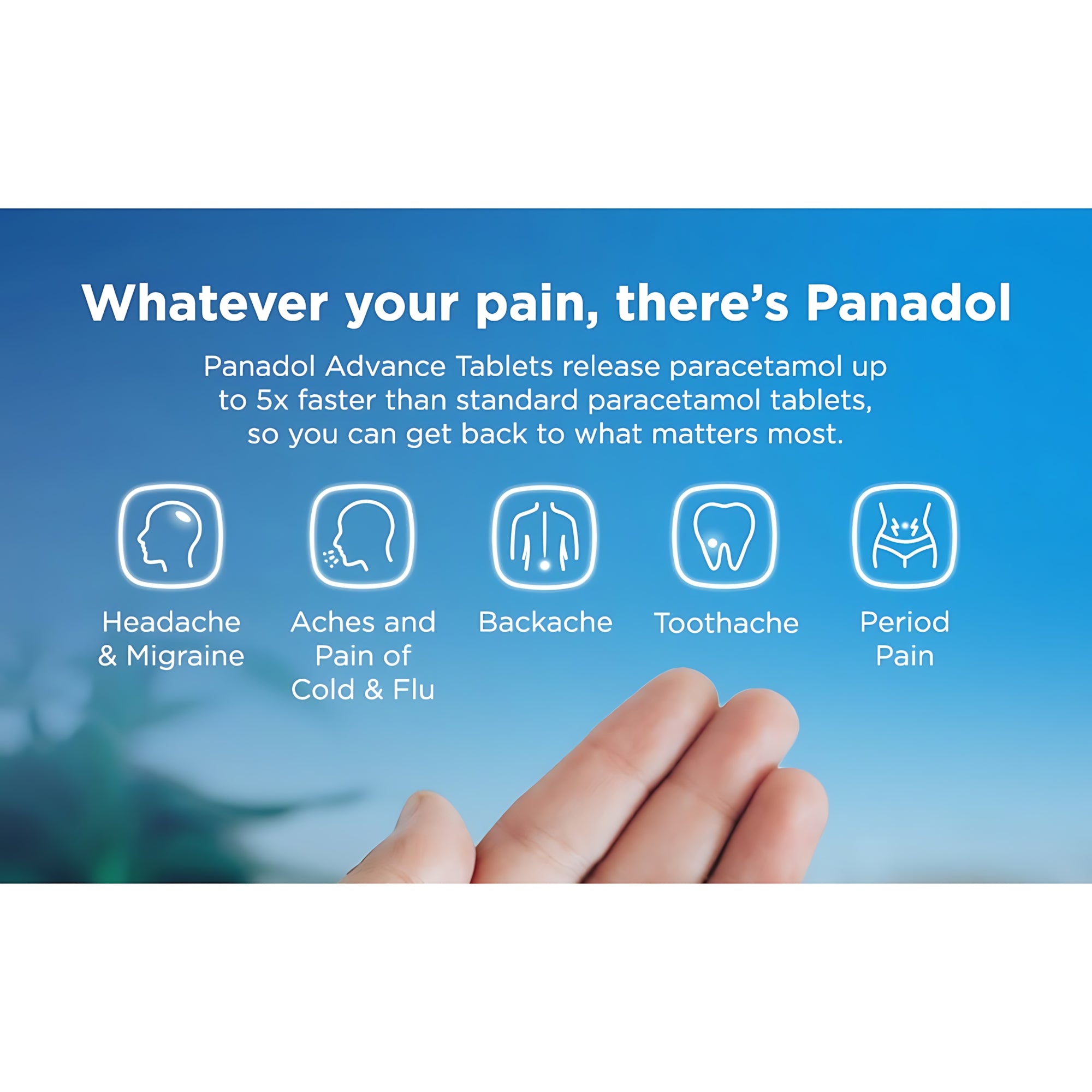 Panadol Advance Paracetamol Blue 500mg – Single Blister Strip Containing 12 Tablets