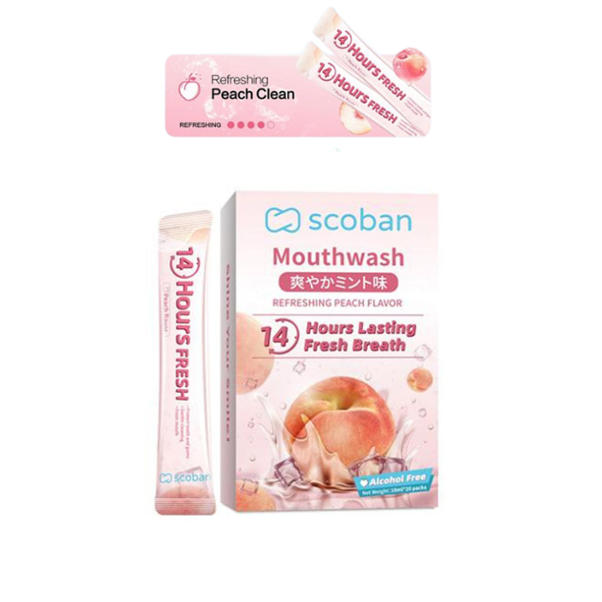 Scoban Mouthwash Refreshing Peach Flavor - 10ml × 20 Packs