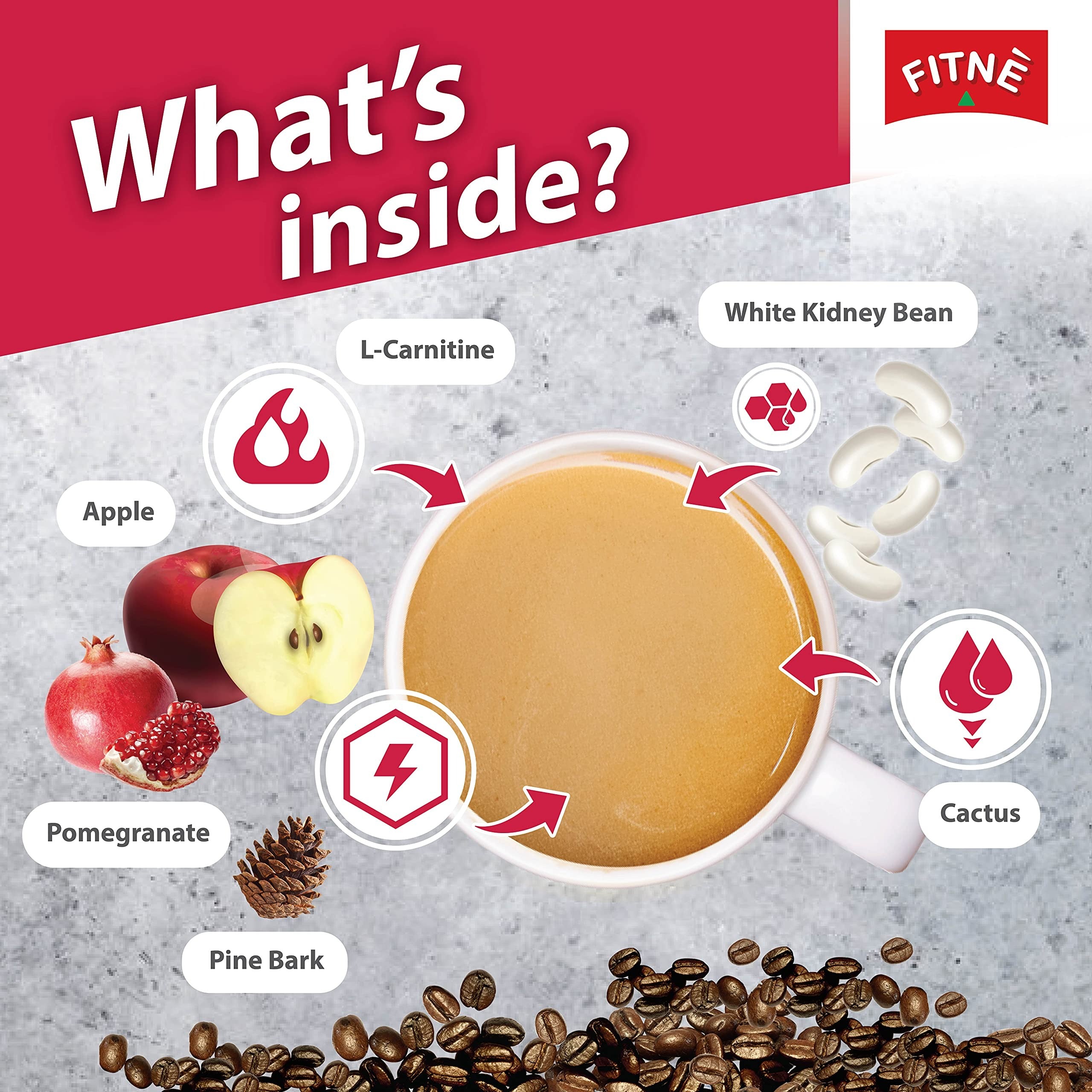 FITNE Premium Instant Coffee Mix – Apple, Pomegranate & L-Carnitine - 15gm × 10 Sachets