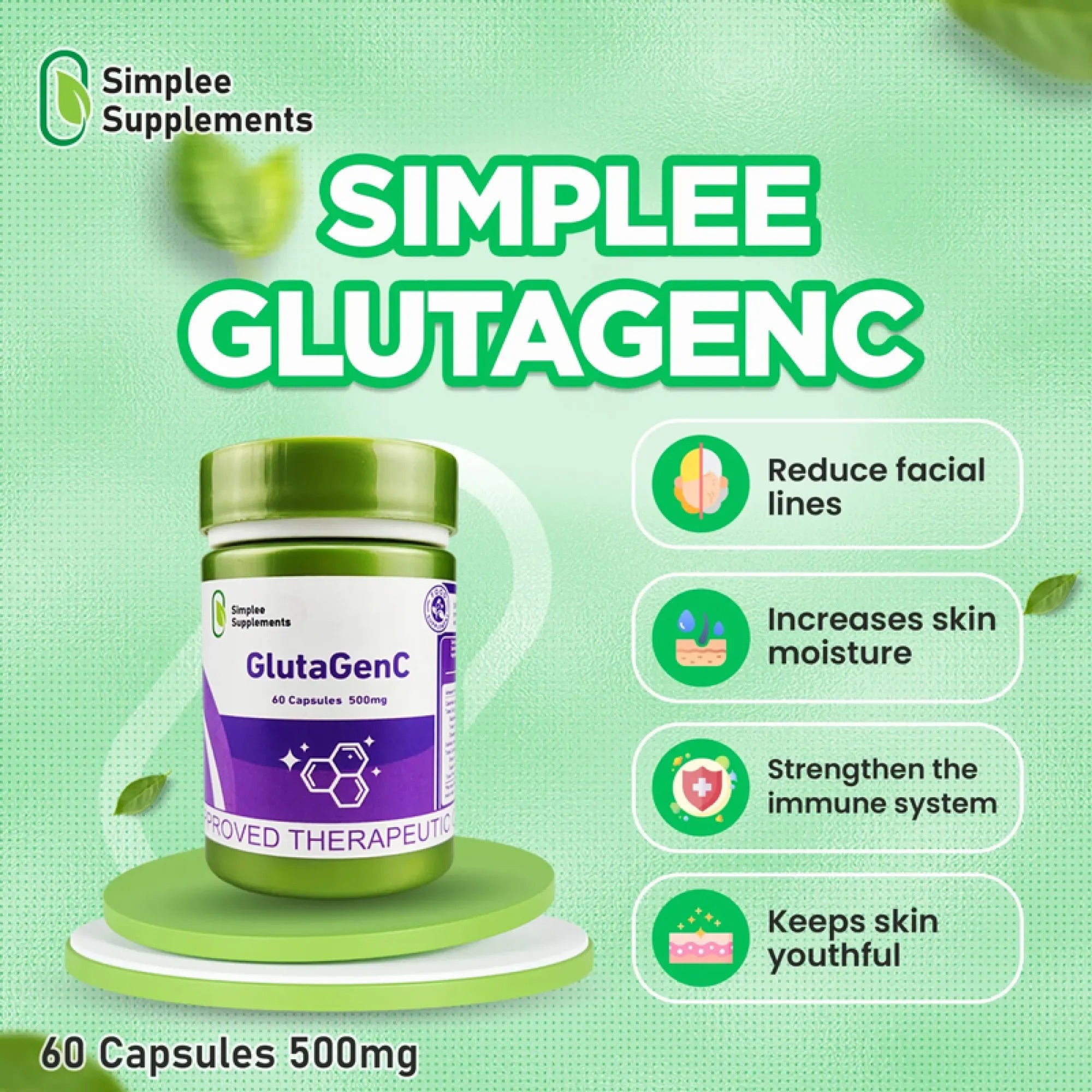 Simplee Supliments Simplee Supplements GlutaGenC – 500mg Skin Brightening & Antioxidant C ...
