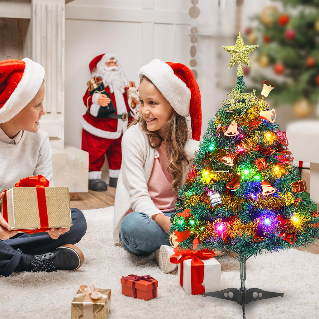 Mini Christmas Pine Tree with LED Lights & Ornaments – Green 24"/ 60cm Tabletop