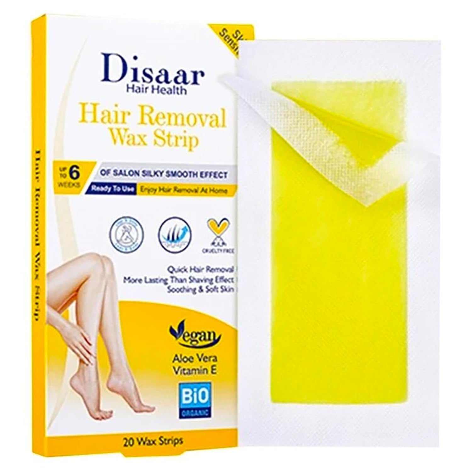 Disaar Hair Removal Wax Strips (Sensitive Skin Aloe Vera + Vitamin E) – 20Pcs
