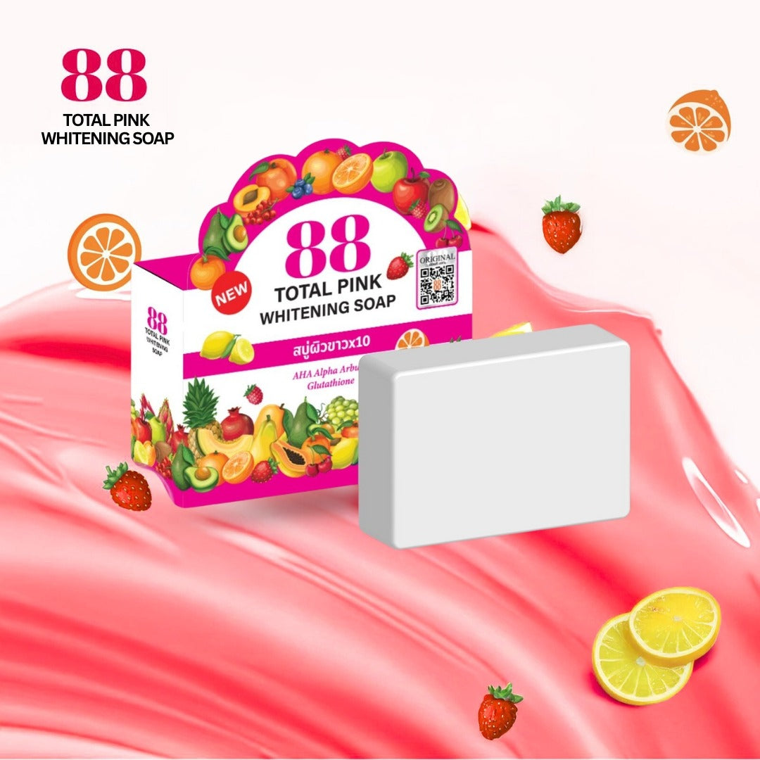 88 Total Pink Brightening AHA, Alpha Arbutin, Glutathione Soap - 80g