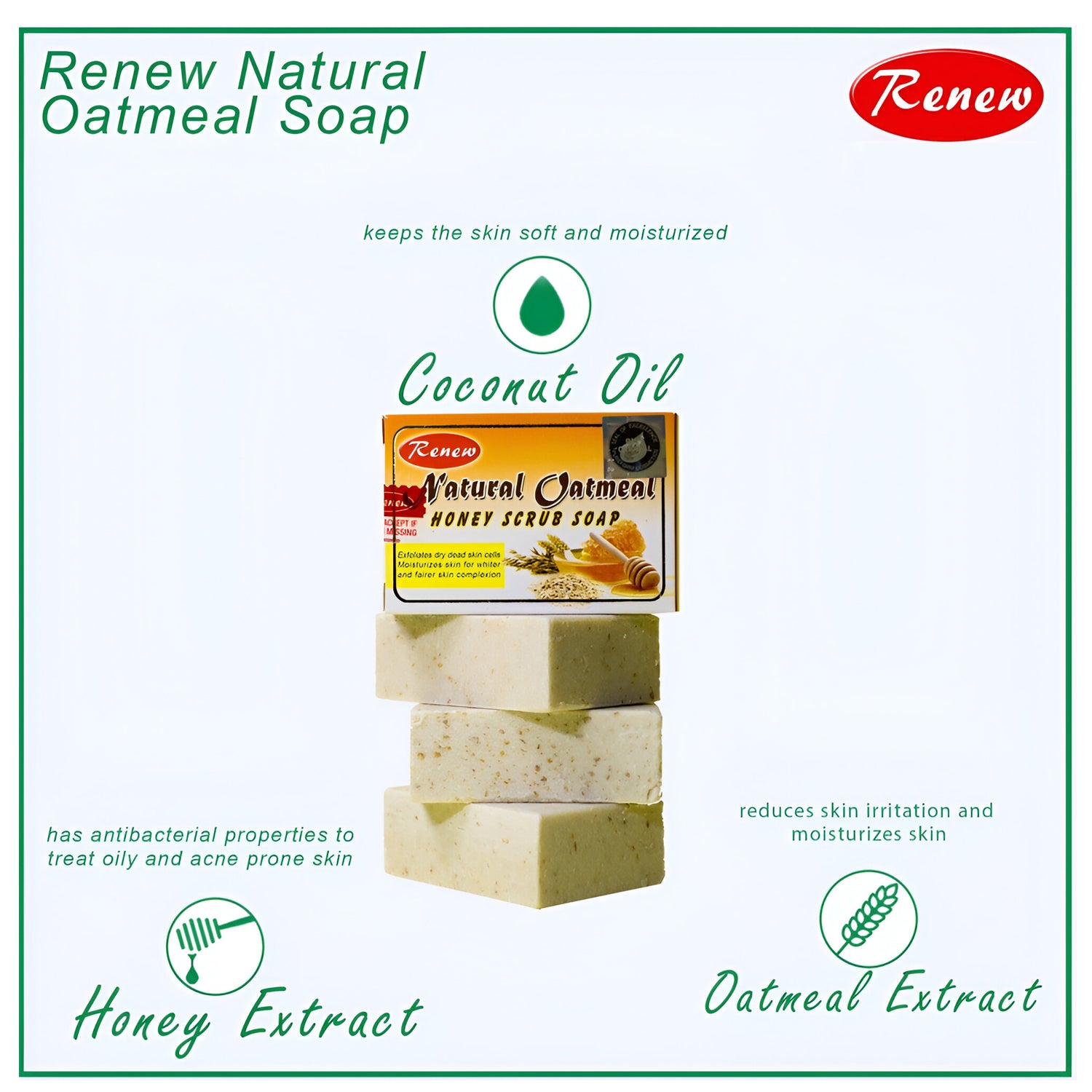 Renew Natural Oatmeal Honey Scrub Soap -135g
