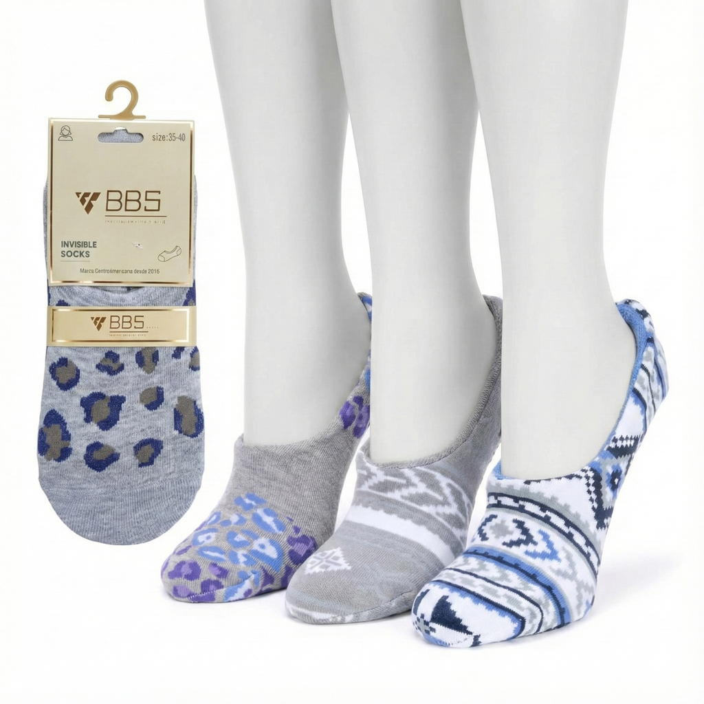 Premium Slipper Socks / Invisible Socks – Pack of 3 (Size 35–40 | Assorted Designs)