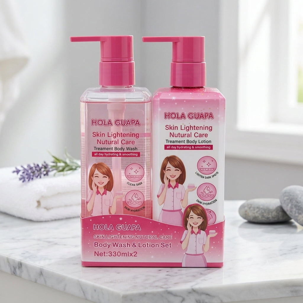Hola Guapa Skin Lightening Natural Care Body Wash & Lotion Set – 330ml x 2
