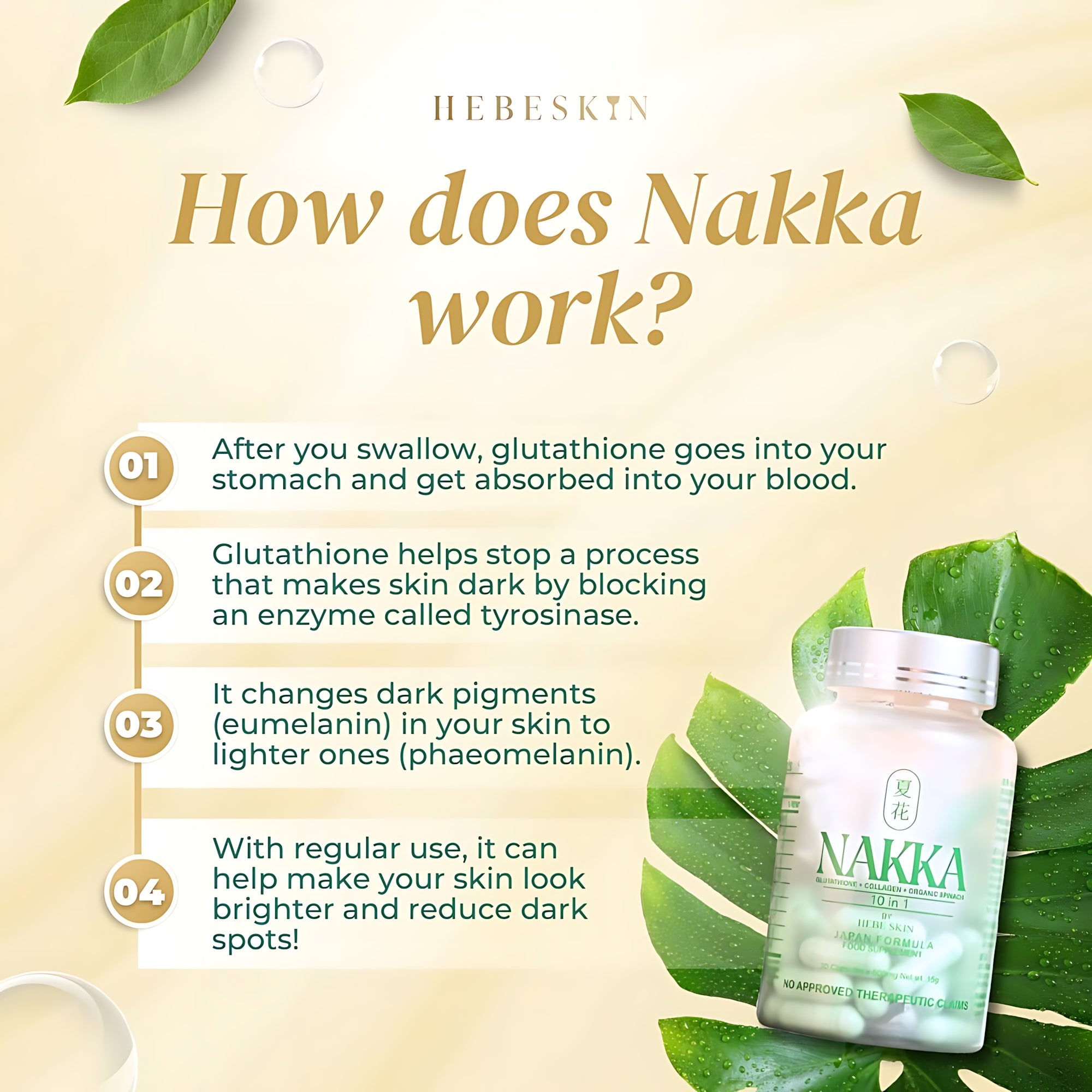 Hebeskin Nakka Glutathione Collagen Organic Spinach 10-in-1 Food Supplement - 30 Cap
