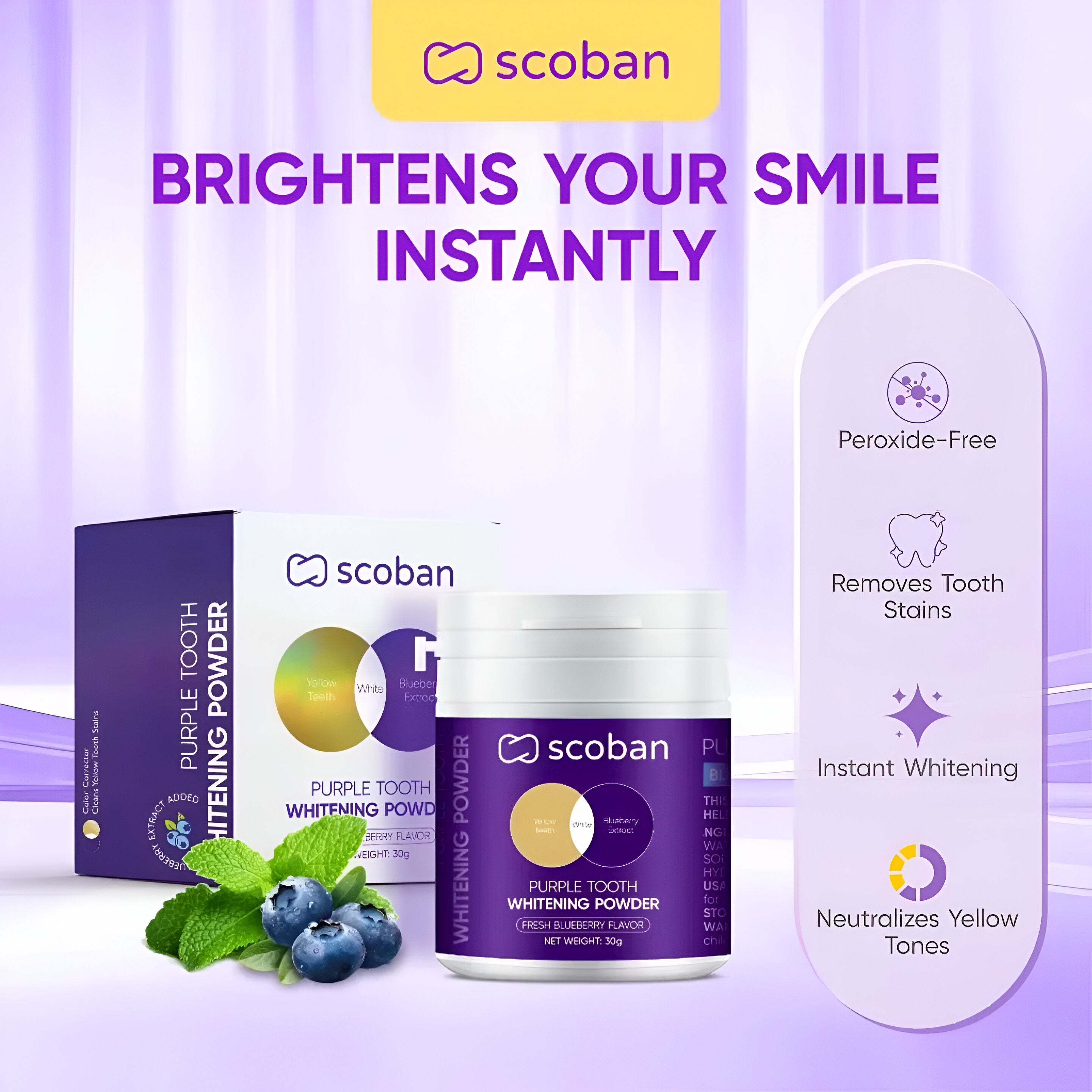 Scoban Purple Tooth Whitening Powder - 30g