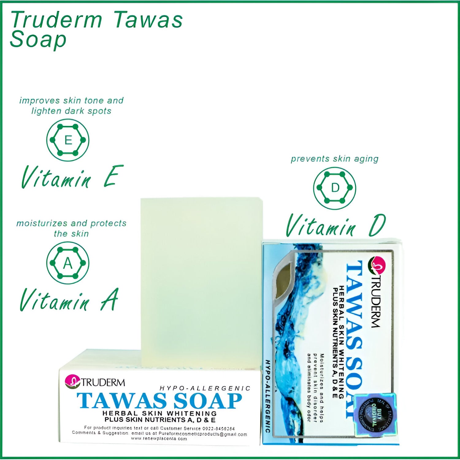 Truderm Tawas Herbal Skin Whitening Soap with Vitamins A, D & E - 135g